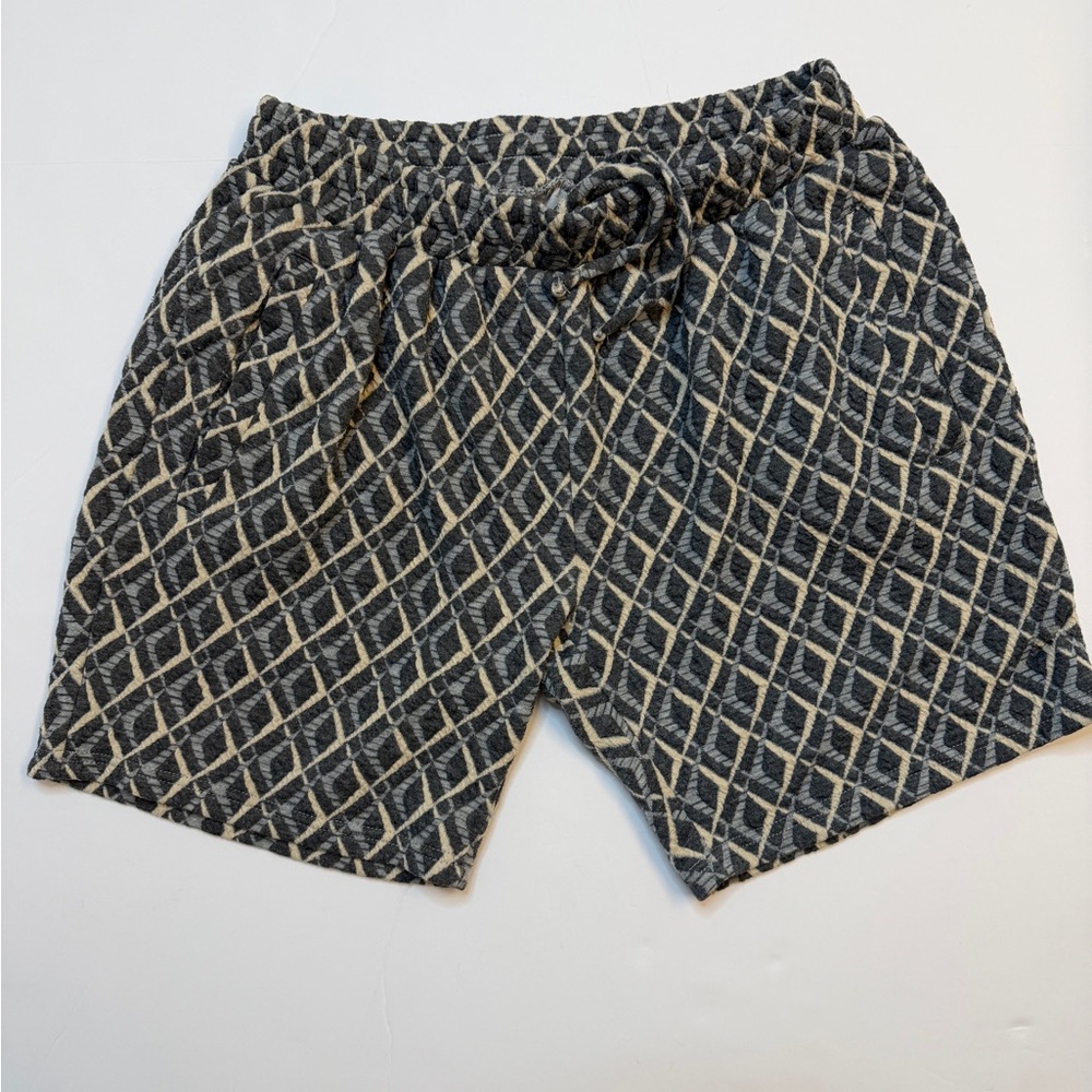 Fleece factory Diamond Pattern Knit Drawstring Shorts - Blue & Cream